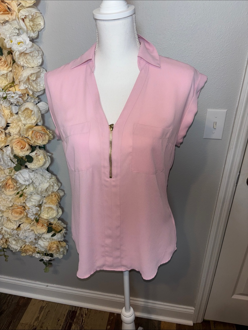 Light Pink Zip-Front Women's Top
